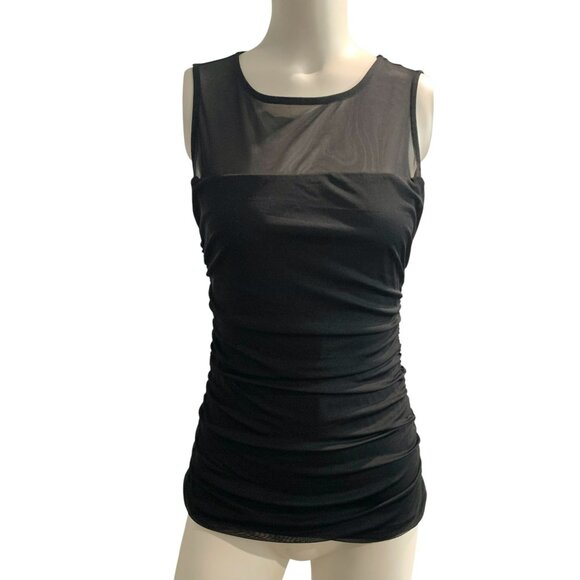 VTG Y2K Goth Grunge White House Black Market Sheer Mesh Black Sleeveless Top XS - Picture 1 of 5